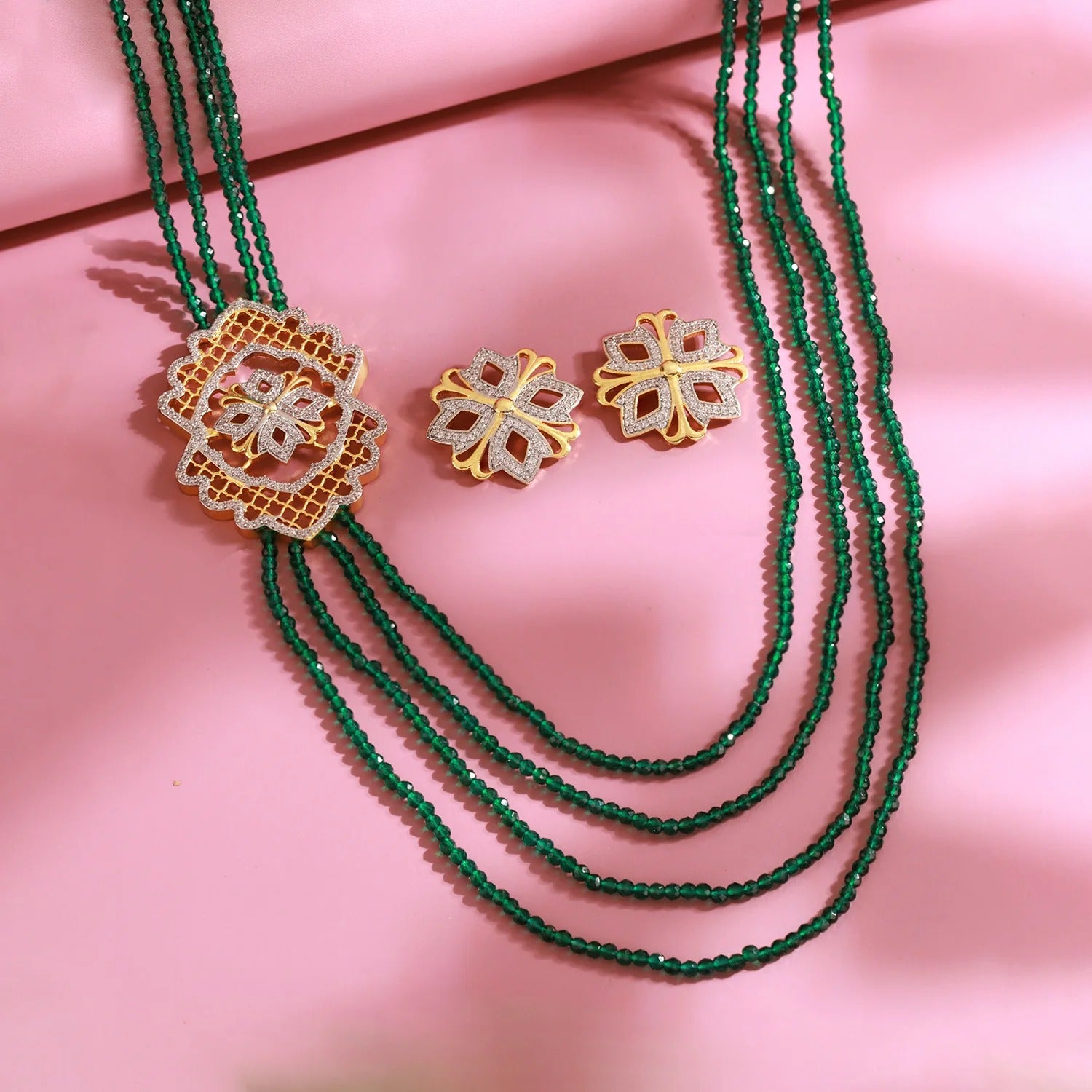 Shahi Dwar Jhalar Raani Haar Beaded Necklace Set