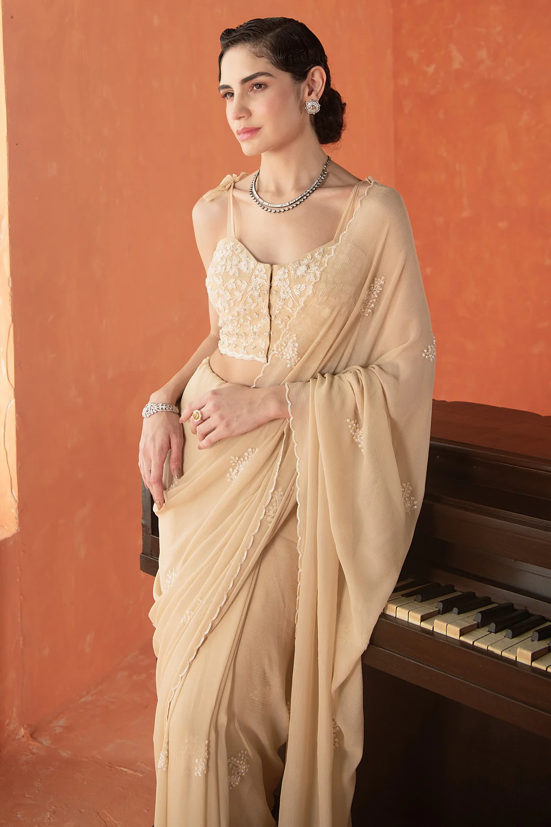 Beige Dandelion Saree