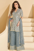 Blue Georgette Anarkali Palazzo Suit
