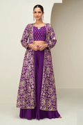 Lavender Chinnon Silk Palazzo Suit with Embroidered Jacket