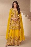 Yellow Chinon Palazzo Suit with Dupatta