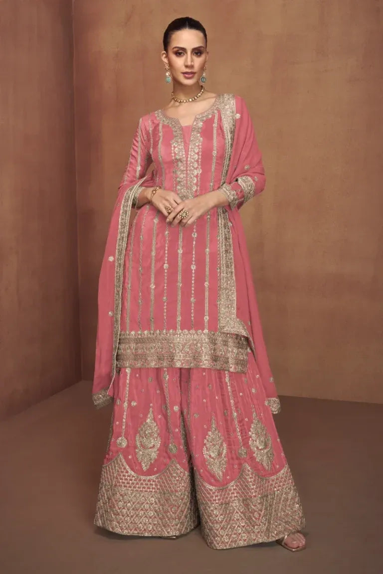 Pink Simar Silk Palazzo Suit with Dupatta