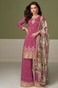 Pink Simar Silk Palazzo Suit with Tabi Silk Dupatta