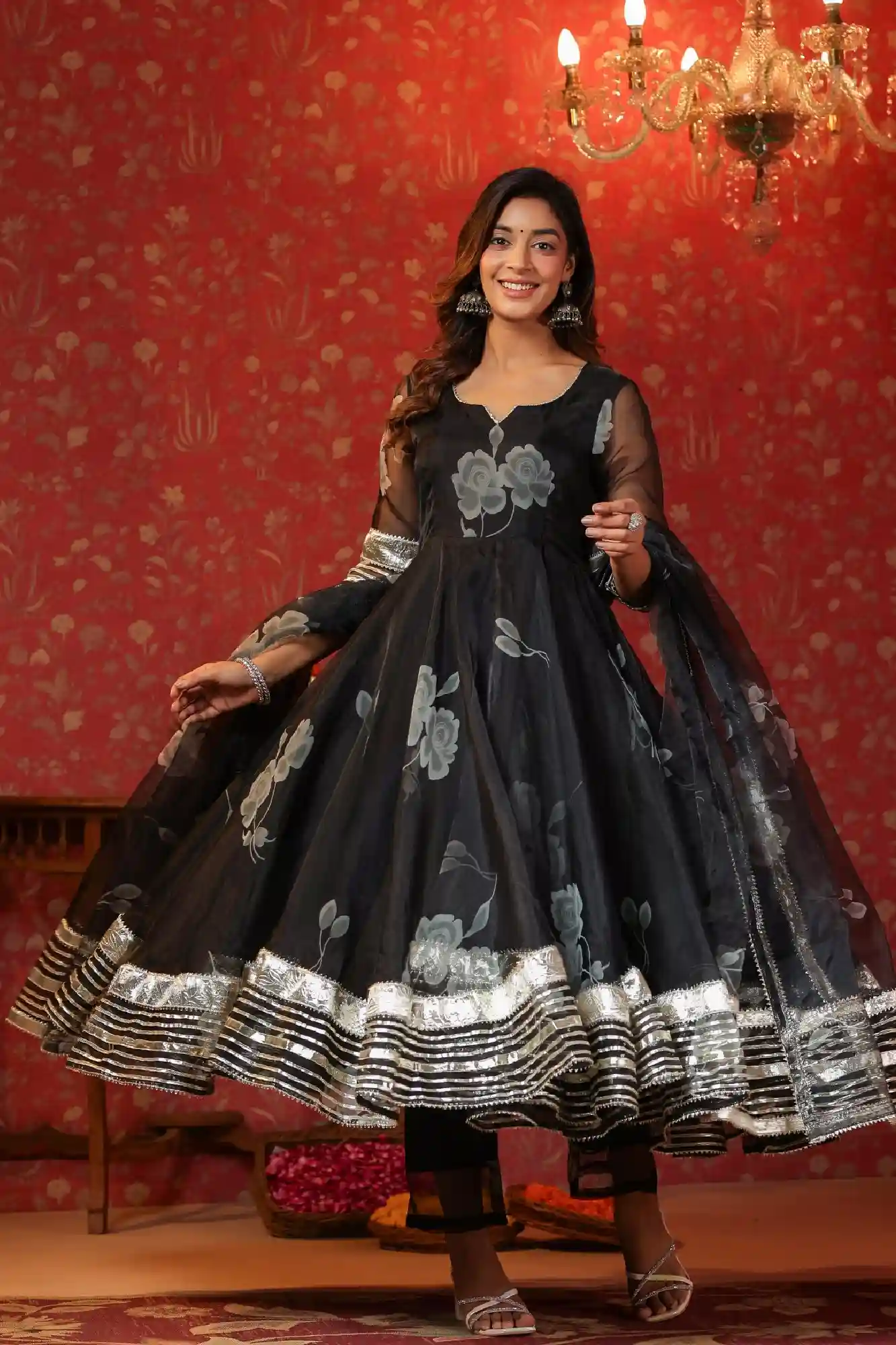 Rich Black Organza Anarkali Suit Set
