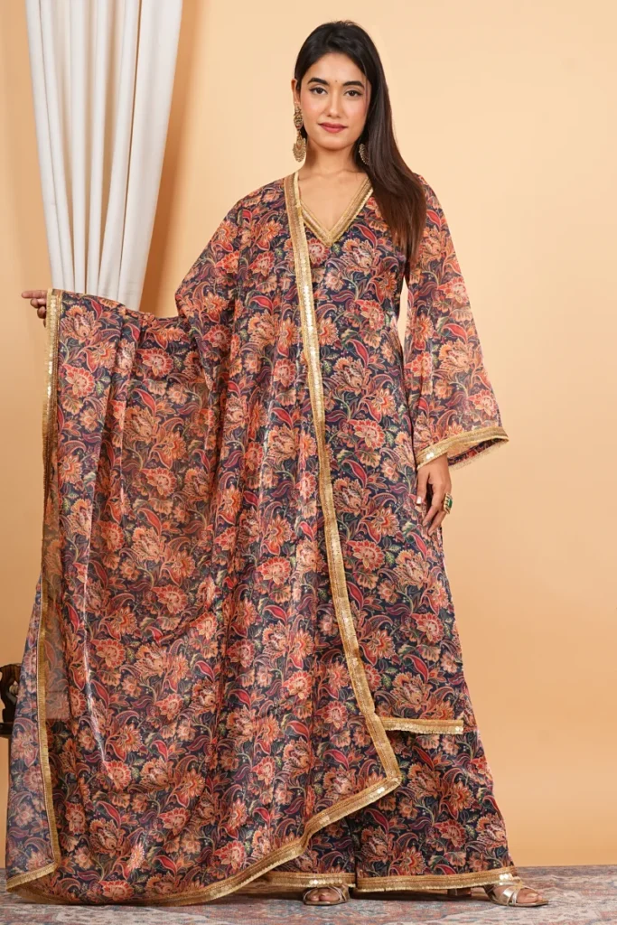 Brown Printed Kaftan Style Salwar Suit
