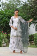 Rangitoto Grey White Georgette Sharara Set