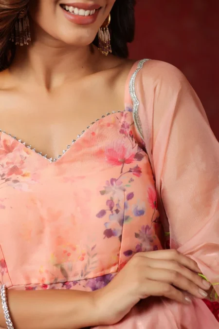 Salmon Organza Sharara Set