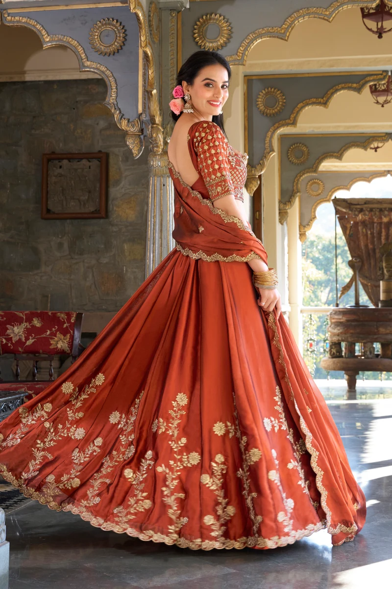 Orange Rangoli Silk Lehenga Choli with Dupatta