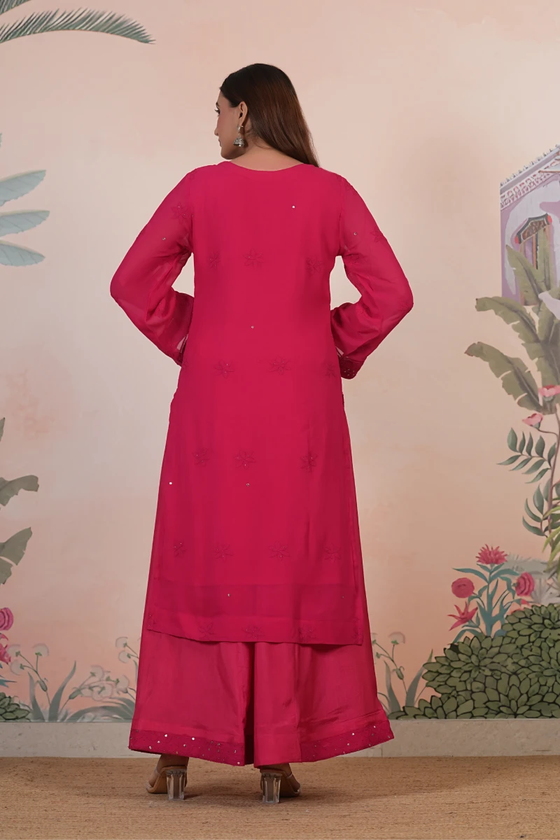 Fuschia Chikankari Handwork Kurta Set with Dupatta