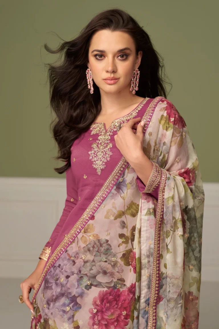 Pink Simar Silk Palazzo Suit with Tabi Silk Dupatta