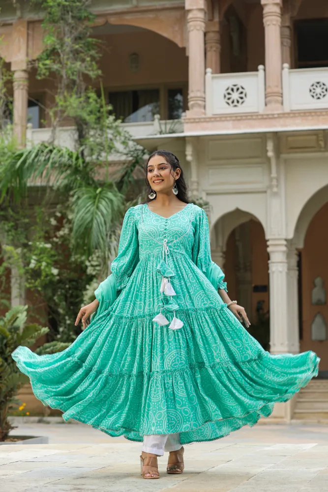 Viking Sky Blue Slik Anarkali Suit Set