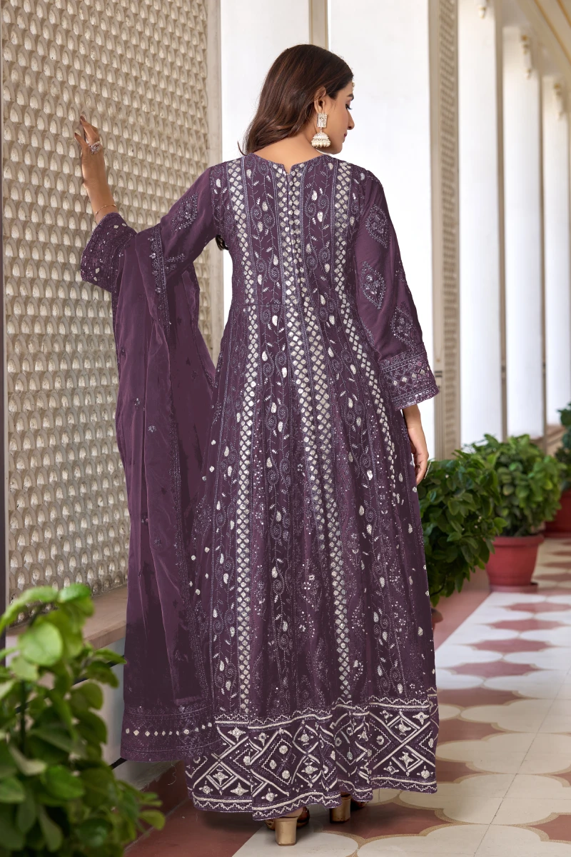 Magenta Faux Georgette Embroidered Slit Style Salwar Suit with Dupatta