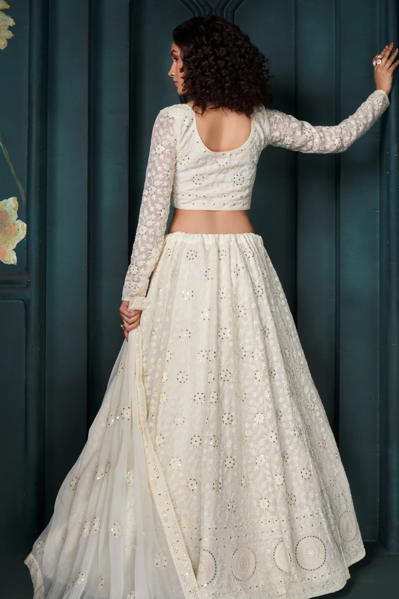 Off White Georgette Bridal Lehenga Choli with Heavy Embroidery