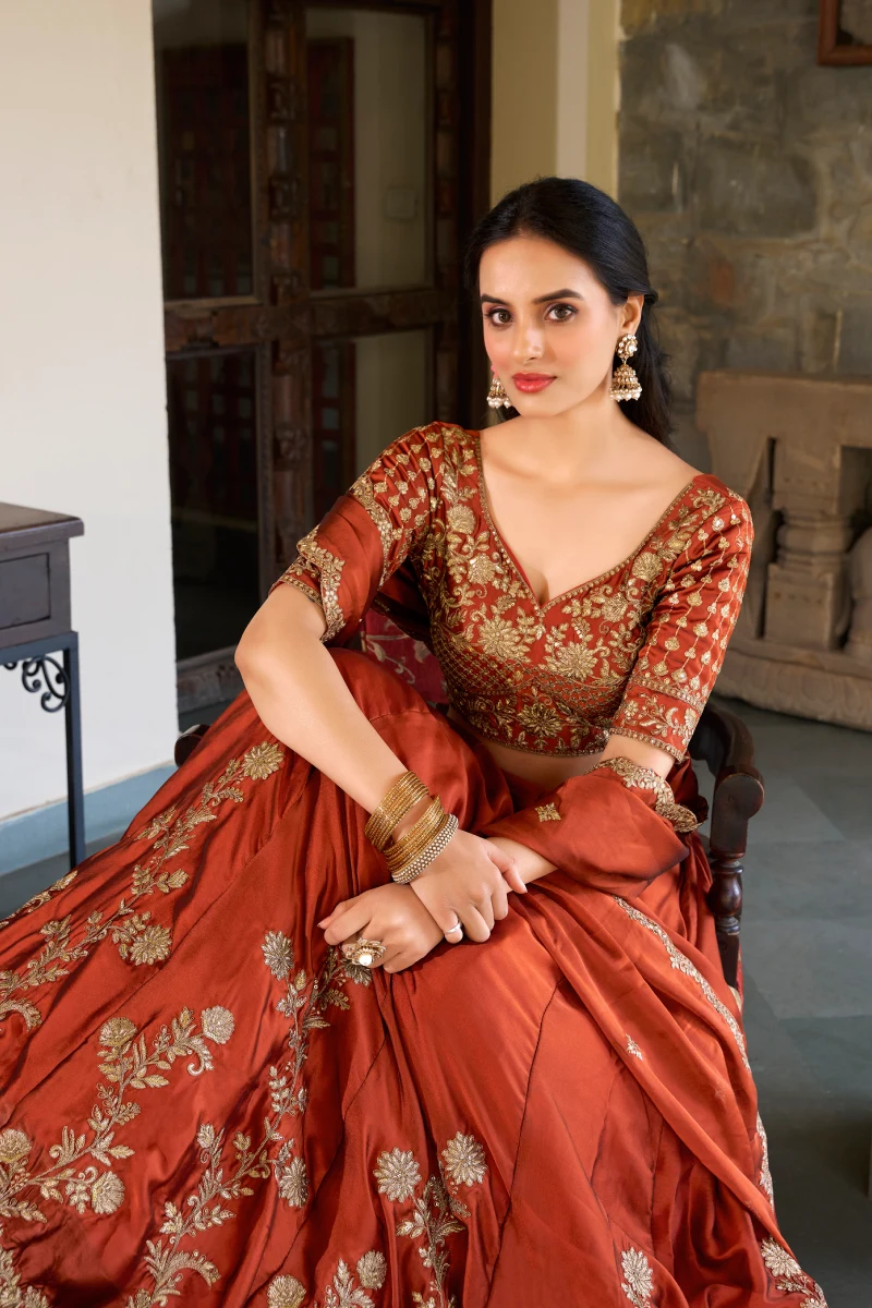 Orange Rangoli Silk Lehenga Choli with Dupatta