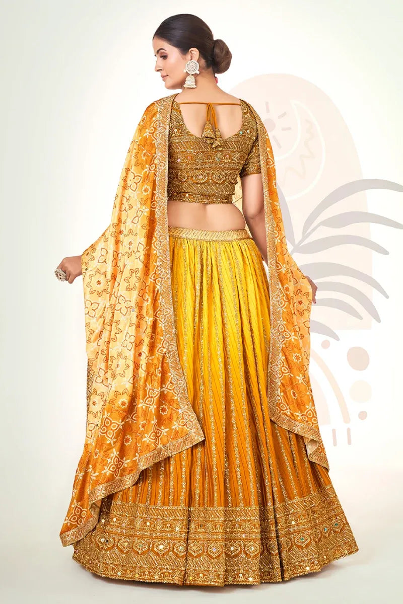 Ombre Mustard Sequin Lehenga with Heavy Embroidered Choli & Dupatta