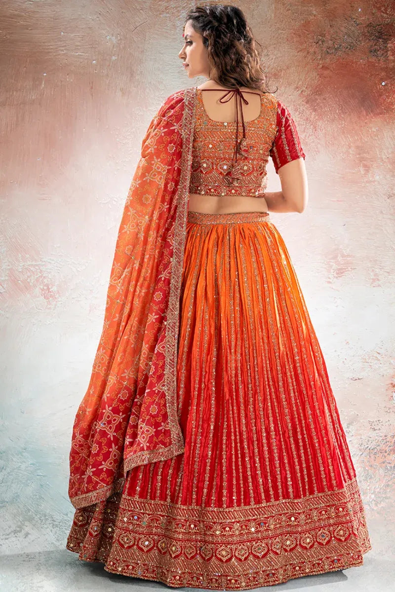 Ombre Orange & Red Sequin Lehenga with Heavy Embroidered Choli & Dupatta