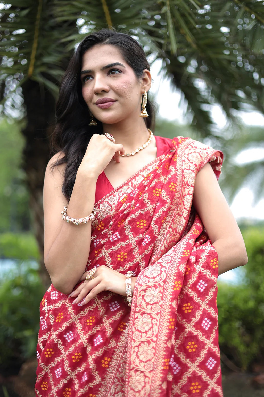 Powerloom Bandhej Look Saree