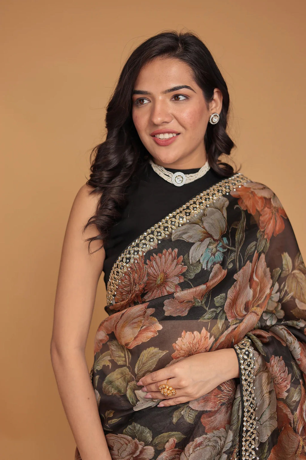 Printed Organza Saree with Dori and Stone work