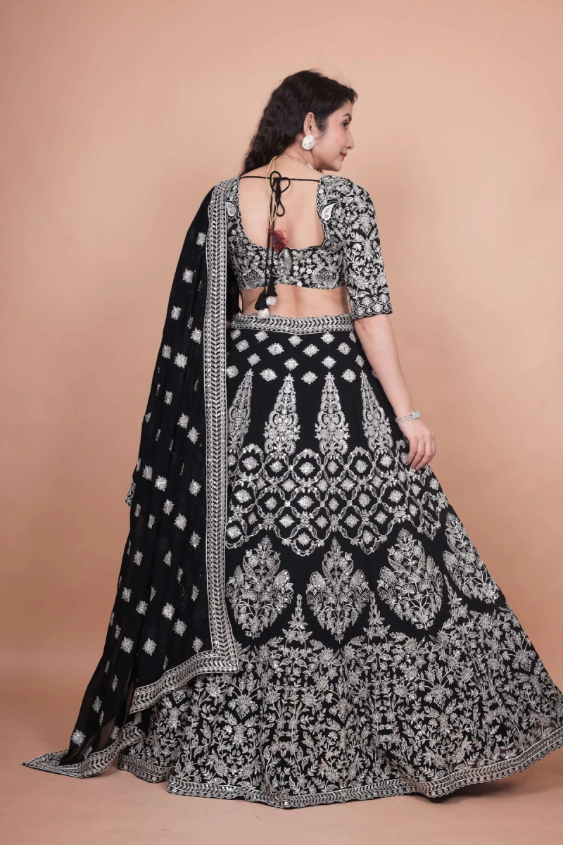 Black Velvet Touch Georgette Embroidered Lehenga Choli with Soft Net Dupatta