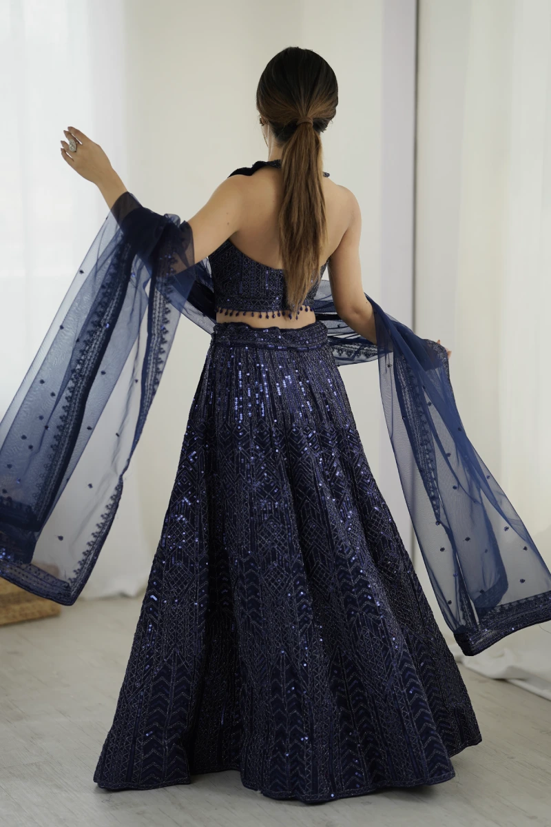 Navy Blue Party wear Net Lehenga Choli