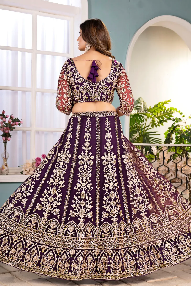 Purple Net Embroidered Sequins Lehenga Choli with Dupatta
