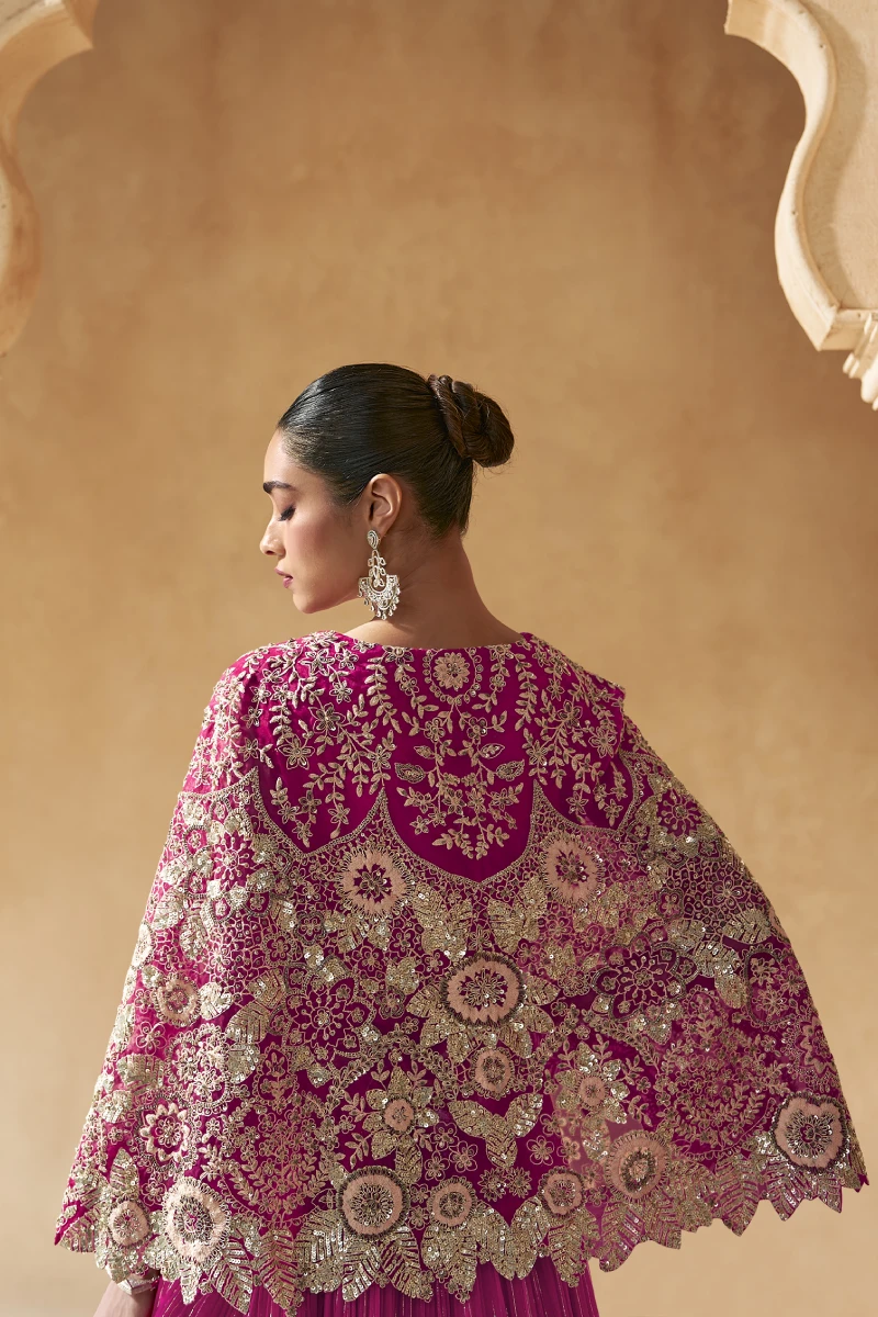 Pink Chinnon Silk Embroidered Lehenga Set