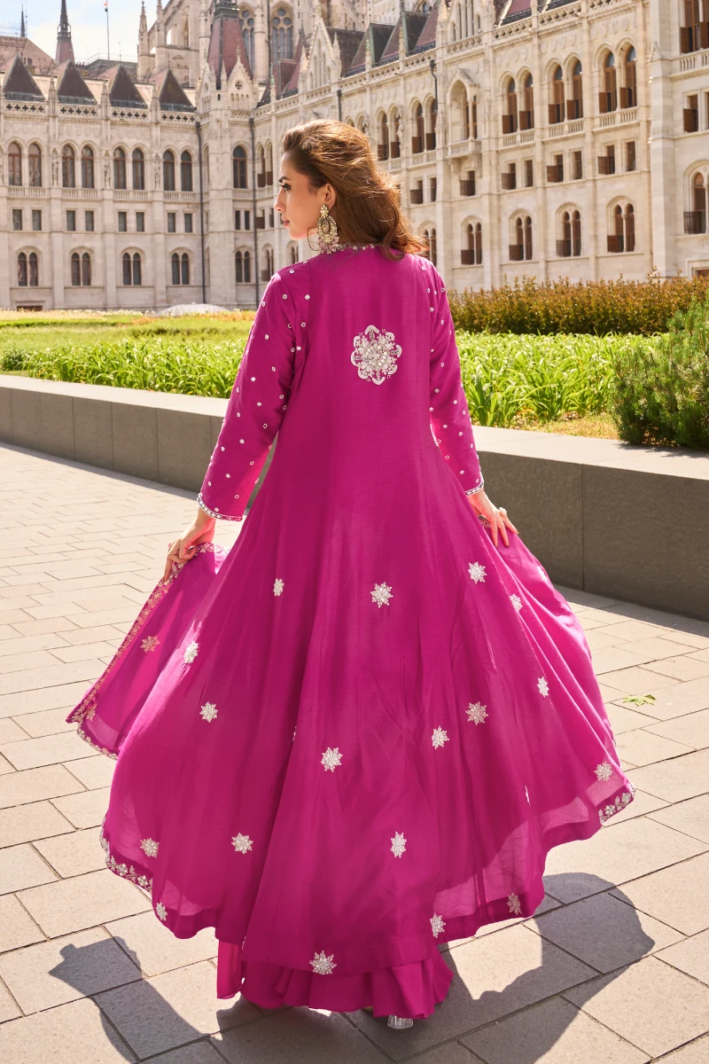 Pink Real Silk Embroidered Palazzo Suit with Dupatta