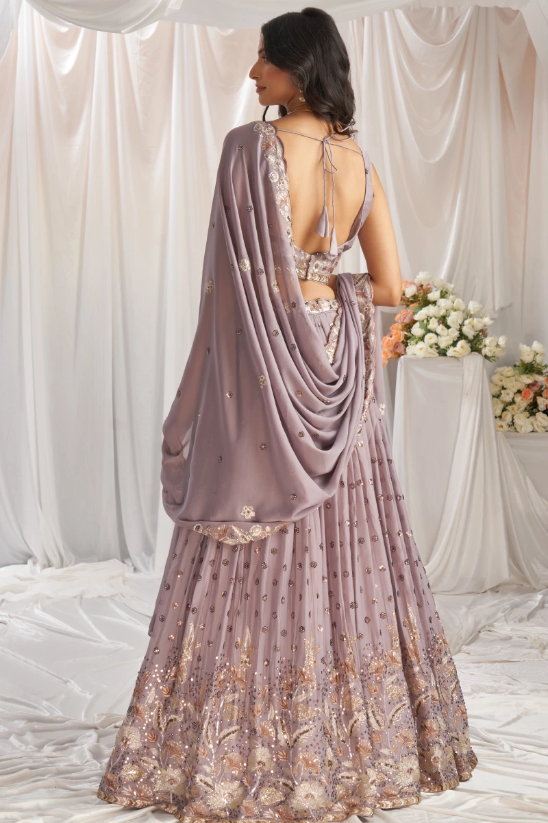 Mauve Georgette Sequin Embroidery Lehenga Choli & Dupatta