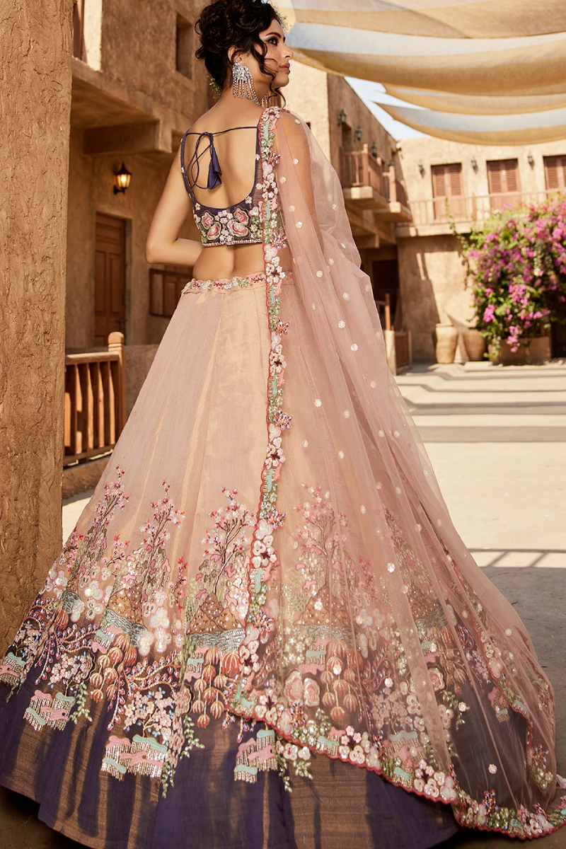 Purple Bridal Net Sequins Embroidered Lehenga Choli with Dupatta