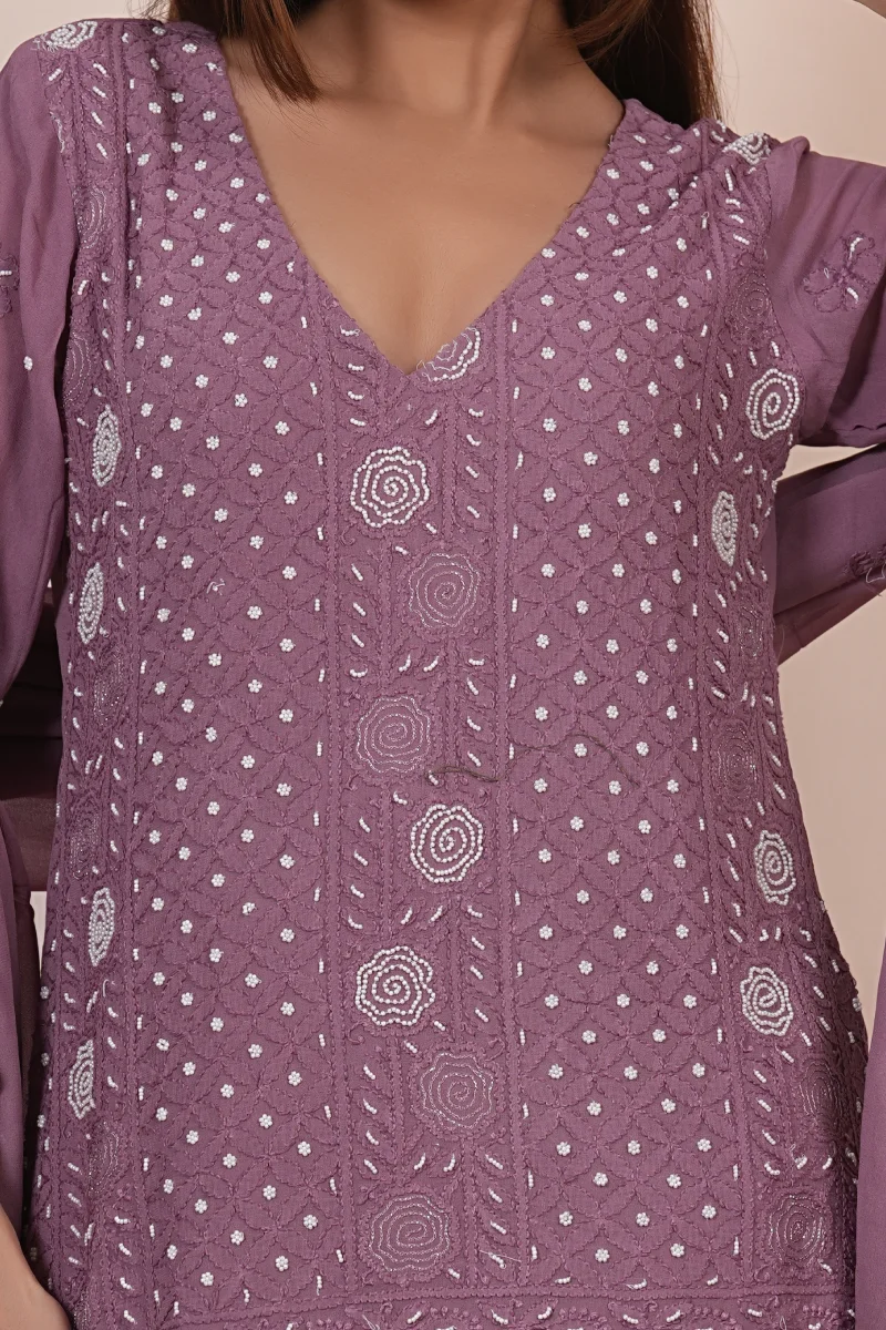 Lavender Chikankari Handwork Kurta Set with Dupatta