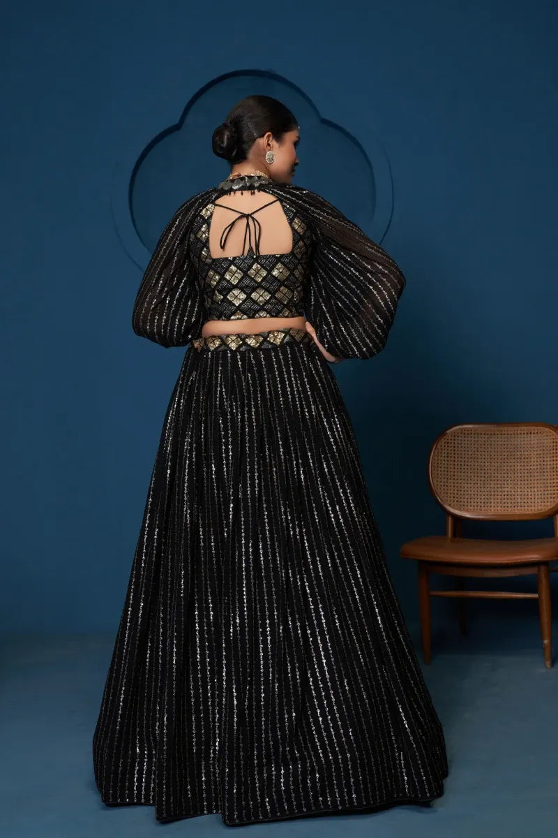 Black Georgette Sequins Lehenga Choli with Cape