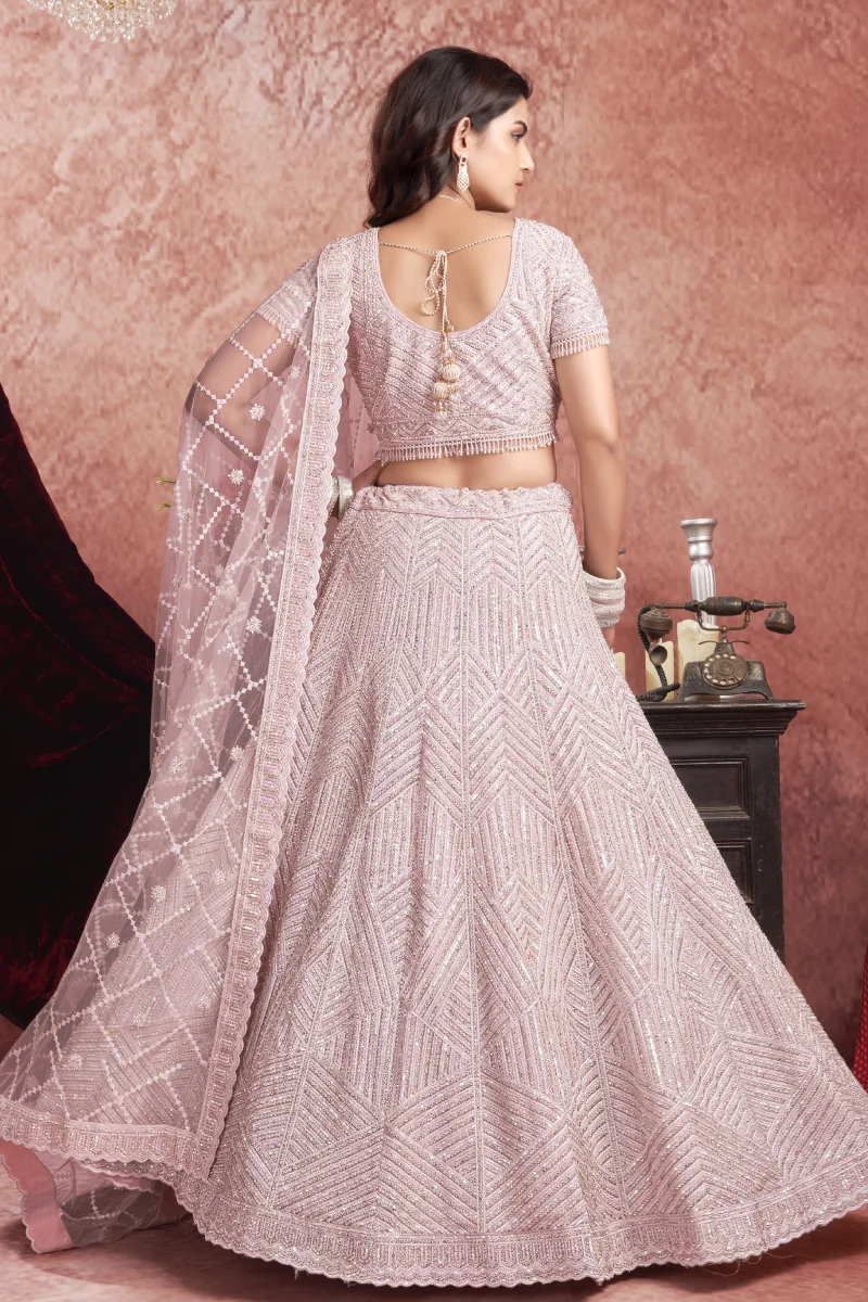 Pink Premium Net Bridal Lehenga Choli with Embroidered Work