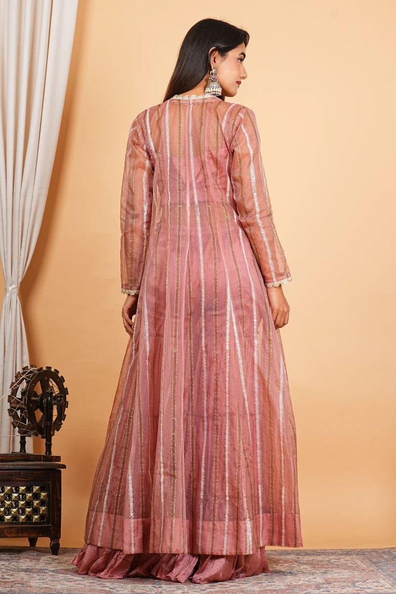 Mauve Sharara with Short Blouse and Net Jacket