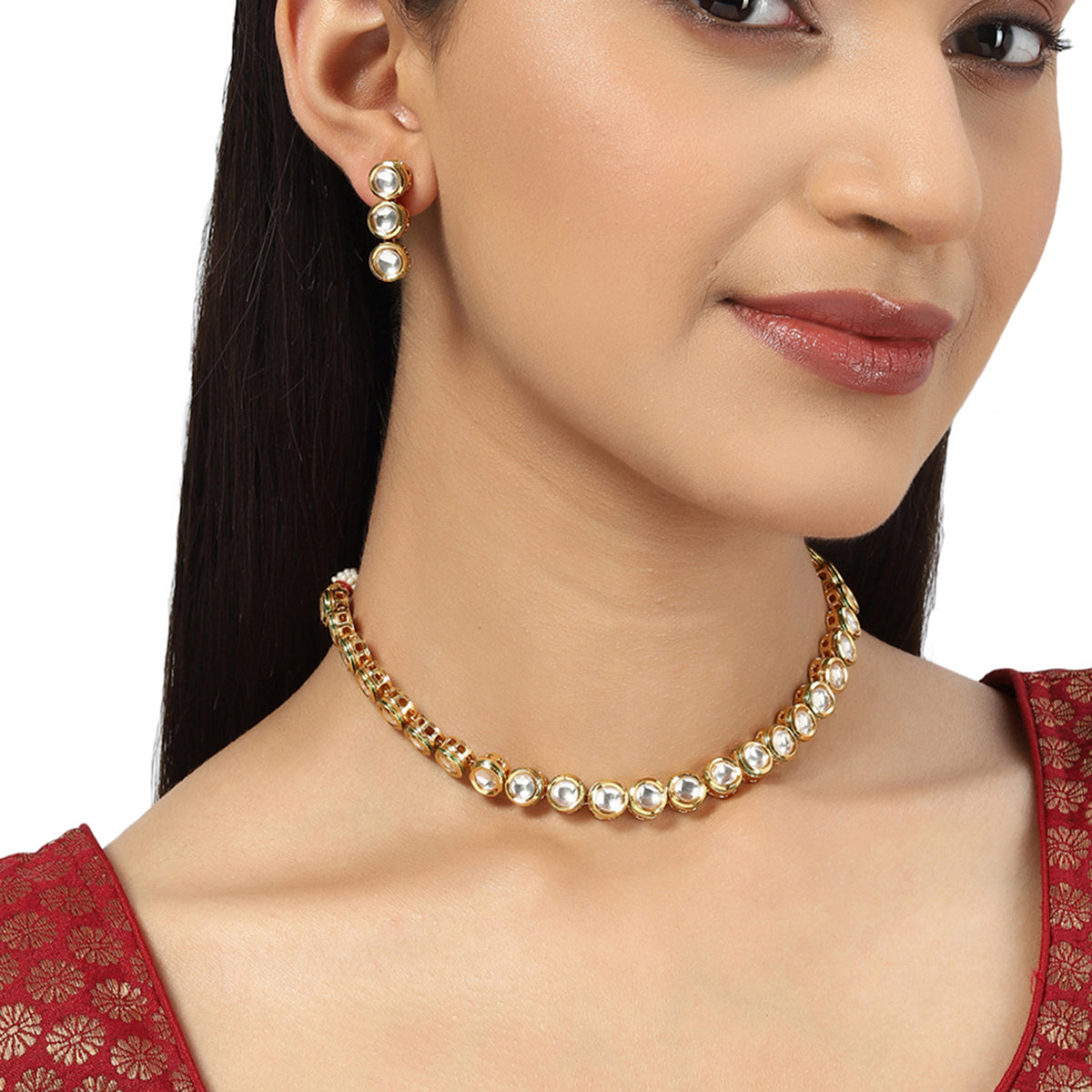 Kundan Elegance Gold Plated Necklace Set for Women