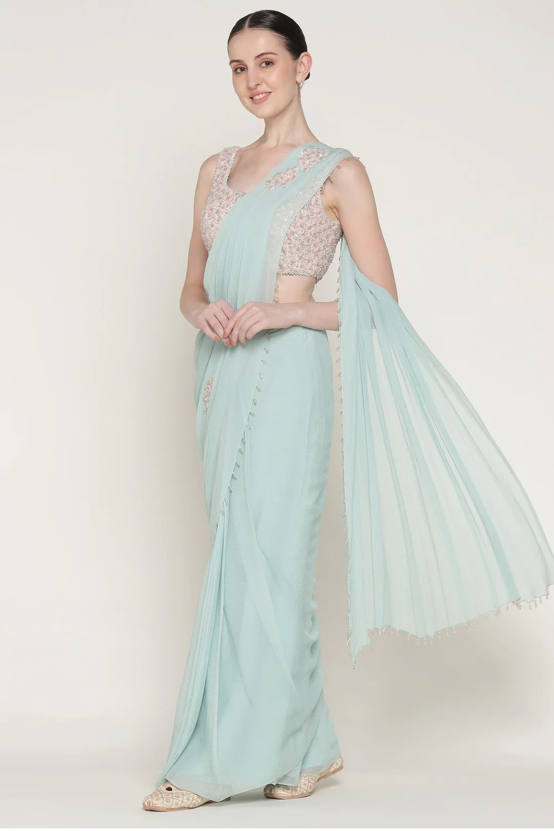 Aqua Starburst Drape Saree
