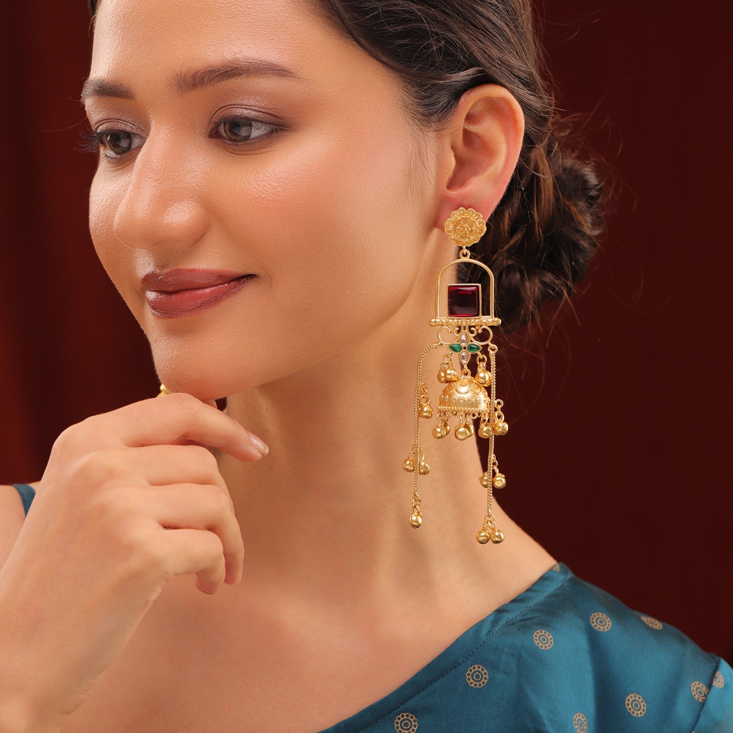 Kashmiri Royal Zareen Jhumka Gold Ghungroo Earrings