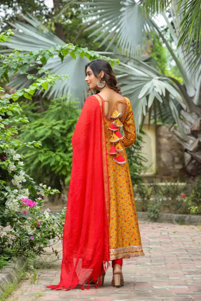 Corn Yellow Anarkali Slik Suite set