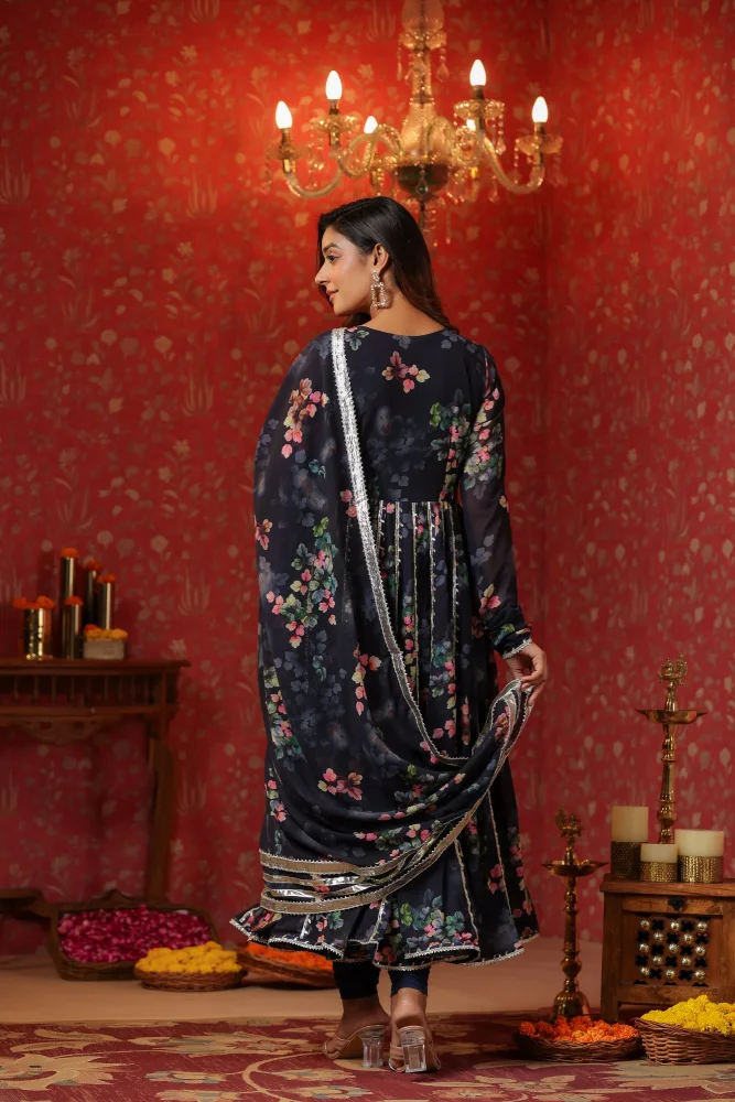 Blue Angrakha Georgette Anarkali Suit set With Gota Work