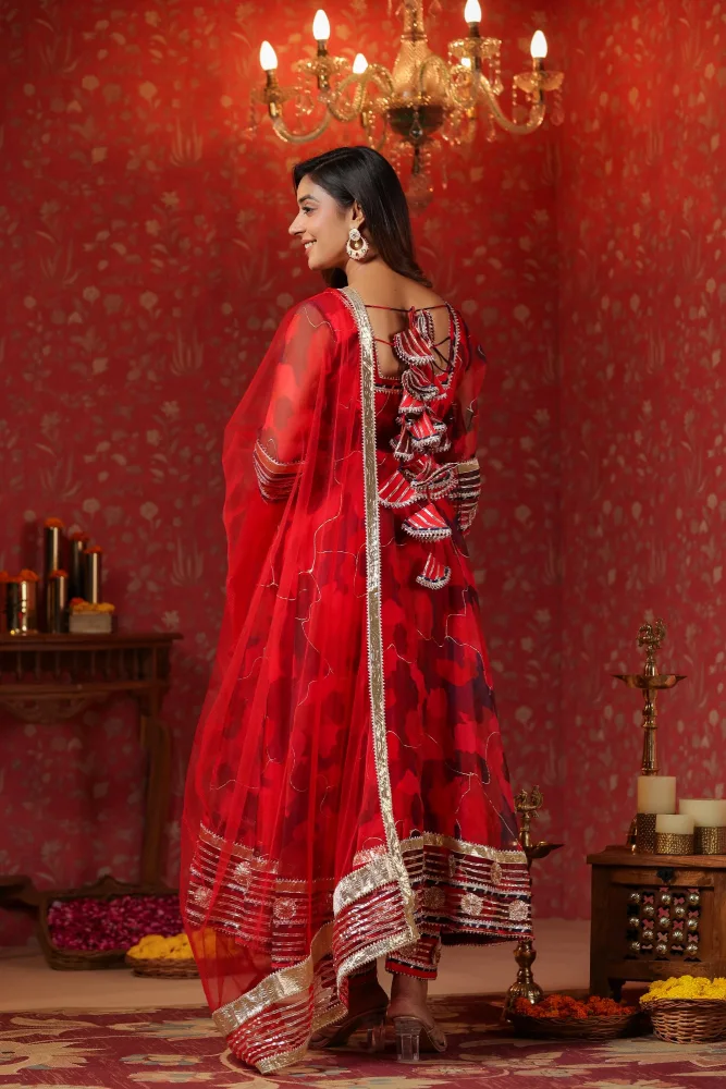 Radical Red Organza Anarkali Suit Set