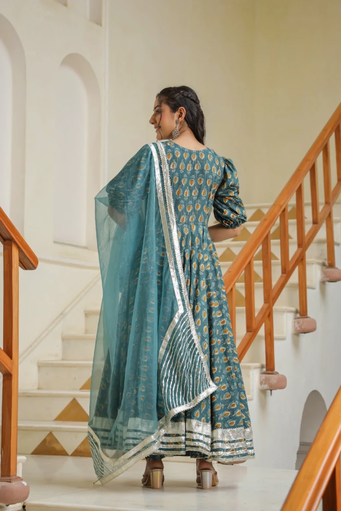 Cutty Sark Blue Cotton Anarkali Suit Set