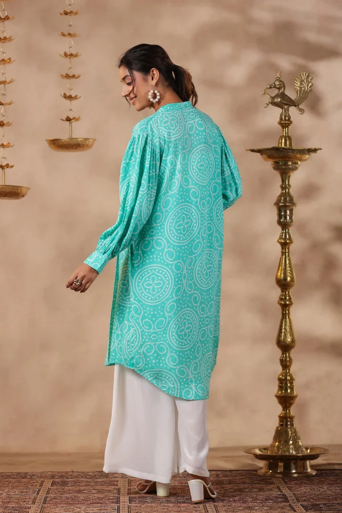 White Natural Crepe Front String With Shrug Co ord Set of 3