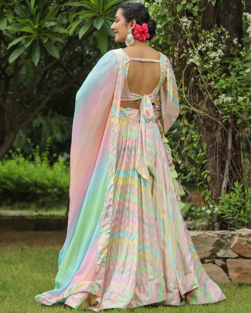 Multi Color Chinon Lehenga Set