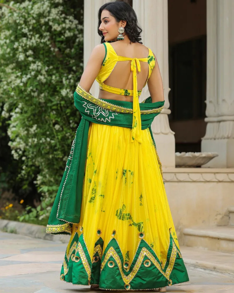 Golden Fizz Yellow Chinon Lehenga set