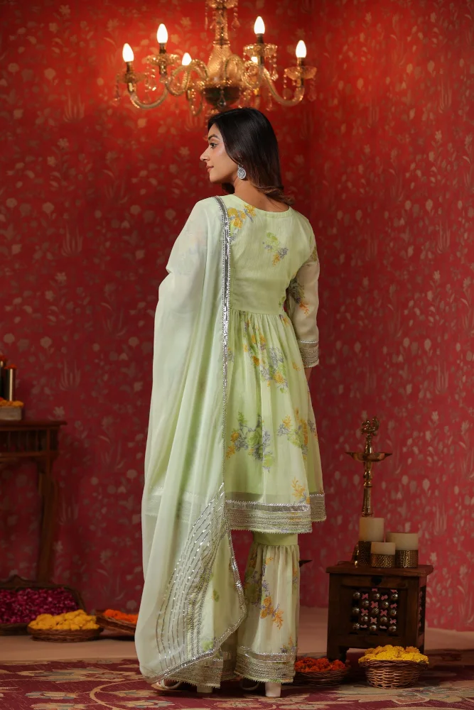 Cardamom Chiffon Sharara Set