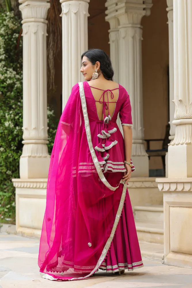 Disco Pink Cotton Silk Sharara Set