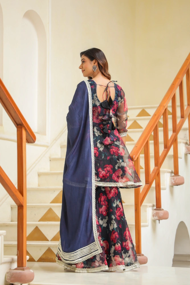 Vulcan Blue Organza Sharara Set