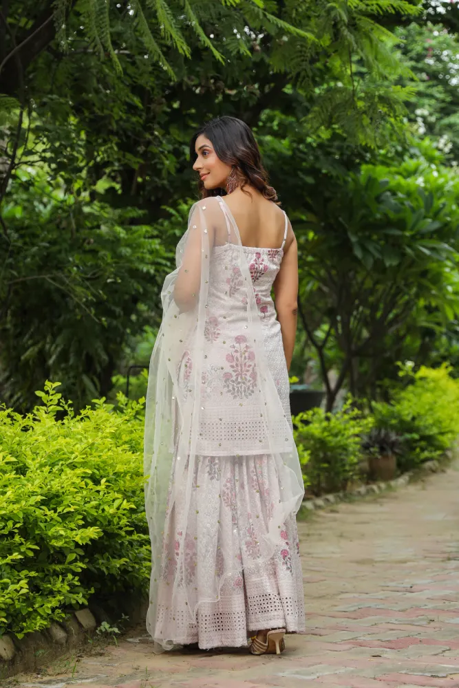 Swiss Coffee Off White Digital Print Cotton Sharara Set