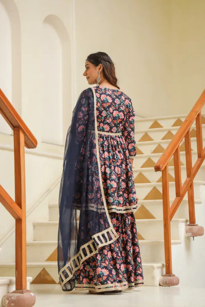 Tuna Blue Cotton Sharara Set