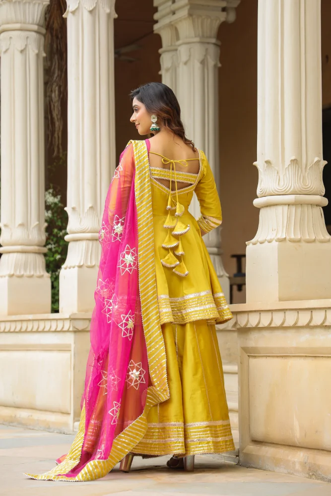 Ronchi Yellow Cotton Silk Sharara Set
