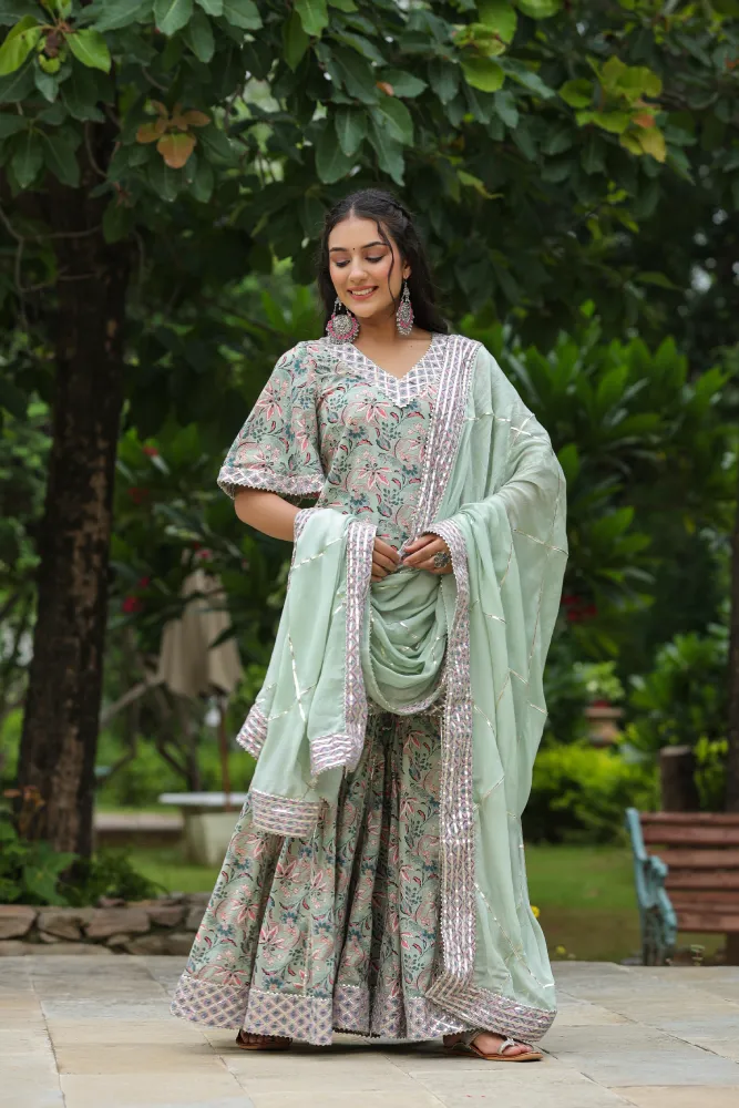 Sea green Cotton Printed Sharara Set